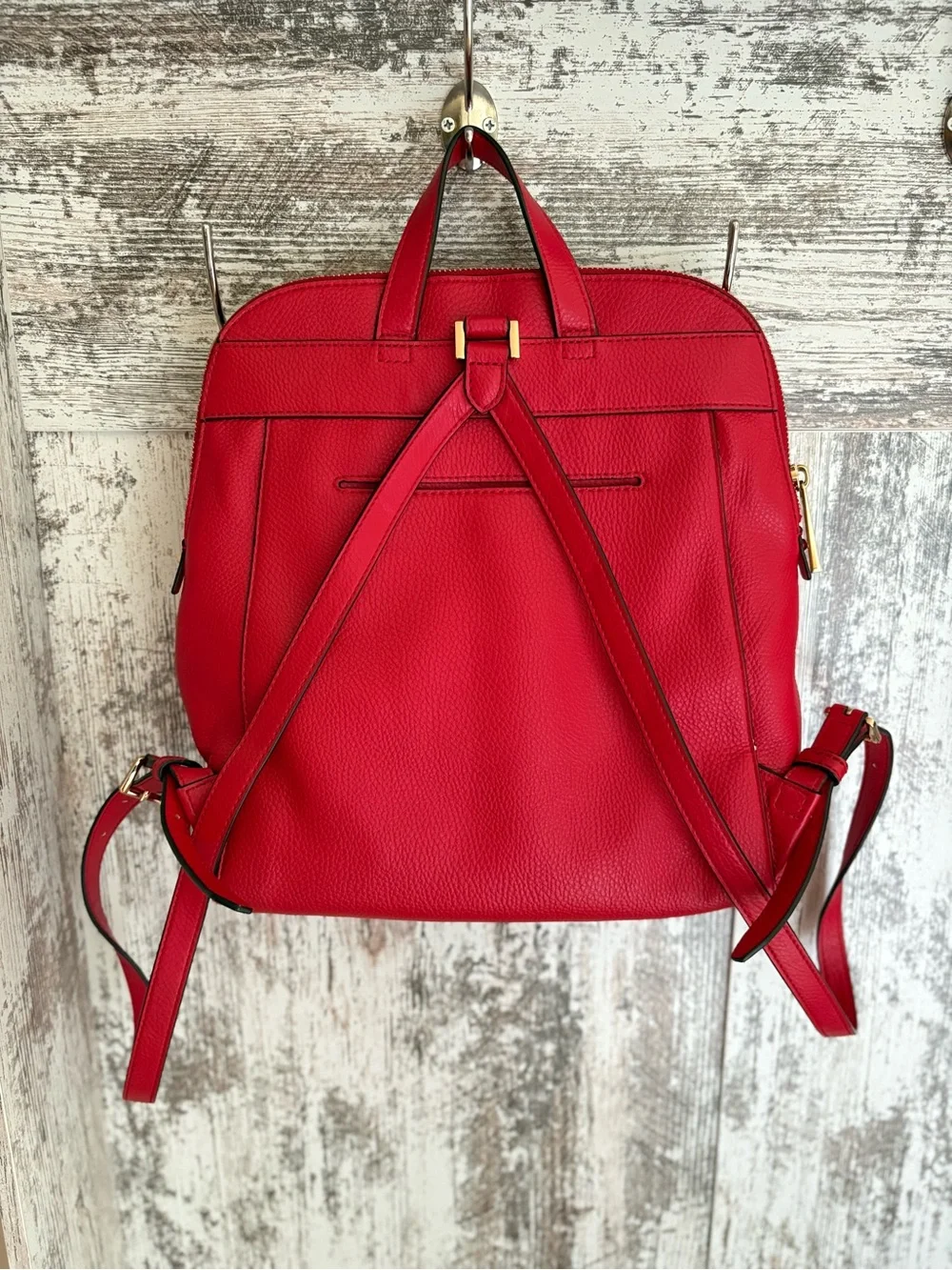 Michael Kors Bright Red Pebbled Leather Backpack with Gold Hardware